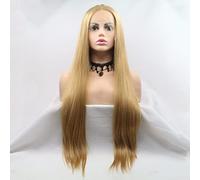 Xiweiya Long Silky Straight Yellow Brown Wigs Light Blonde Brown Synthetic Lace Front Wig 13x3 Lace Natural Hairline Middle Part Heat Resistant Hair for Women, Snow Queen Cosplay 24"