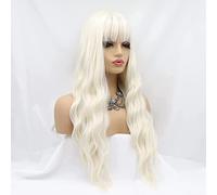 Xiweiya Long White Blonde Wig Wigs with Air Bangs Long cici Curly Length Platinum Blonde Synthetic Loose Wave Heat Resistant Fiber Wigs for Women 26inch