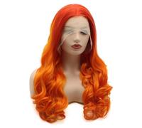 Xiweiya Long Yellow Orange Wavy Wig Synthetic Ginger Lace Front Wigs Middle Part Long Soft Wigs Hair Replacement Wig for Women, Drag Queen Makeup 24inch