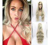 Xiweiya Mixed Blonde with Light Roots Lace Front Wig Long Straight Curly Ombre Blonde Synthetic Wigs Natural Hairline Women's Wig Heat Resistant Fiber Blonde Wig 26inch