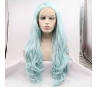 xiweiya Mixed Blue Green Lace Front Wig Natural Blue Long Body Wavy Synthetic Full Wig T Part Lace Middle Part Heat Resistant Fiber for Women 24inch…
