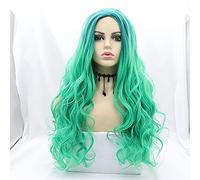 Xiweiya Mixed Green Blue Synthetic Wigs 2 Tones Long Wavy Blue Green Wig Middle Part Heat Resistant Fiber For Women 24inch……