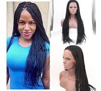 xiweiya Natural Black Box Braids 13x4 Lace Front Wig Mermaid Black Micro Braided Wig Heat Resistant Fiber Middle Cap Size 24 inch