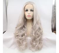 Xiweiya Natural Premium Silver Grey Wigs Long Body Wave Silver Blonde Wigs Glueless Synthetic Lace Front Wig Heat Resistant Fiber Hair 180% Density Wig 24inch (silver blonde)