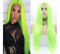 xiweiya Neon Long Fluorescence Green Yellow Synthetic Wig - Body Wavy, Heat Resistant, 180% Density, 24inch