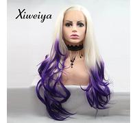 Xiweiya Ombre BLonde to Purple Long Wavy Wig Synthetic Lace Front Wigs Wavy Side Part Soft Heat Resistant Fiber Hair Replacement for Women 24 Inch