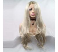 Xiweiya Ombre Blonde Wavy Wig Light Platinum Blonde Synthetic Lace Front Wigs Side Part Wig Long Soft Wavy Hair Replacement for Women, Halloween Drag Queen Makeup 24 inch