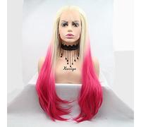 Xiweiya Ombre Blonde Wig Pink Platinum Blonde Synthetic Lace Front Wig Long Natural Hairline Straight Wigs Glueless Heat Resistant Fiber Hair 180% Density WigFor Women