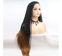 Xiweiya Ombre Brown Black Braided Wig Long Black Micro Braided Wigs For Women Halloween Hair Synthetic Lace Front Wigs African Braids Brown Cosplay Wig 28inch