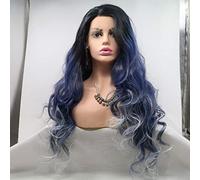 Xiweiya Ombre Mixed Blue 13 * 4 Lace Front Wigs with Dark Roots Long Body Wave Blue Blonde Synthetic Lace Front Wigs Blonde Tips Heat Resistant Fiber Hair 180% Density Wig For Women 26inch