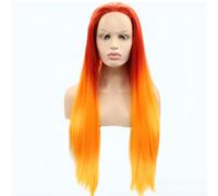 xiweiya Ombre Orange Flame Fire Lace Front Wig Long Soft Straight Hair Orange Yellow Wigs Multi-colored Synthetic Heat Resistant Cosplay Costume Party Wigs 24inches