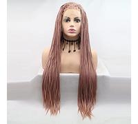 xiweiya Rose Gold Braided Wig Peach Pink Micro Braids Synthetic Lace Front Wig Double Dutch Cornrow Braids Pink Box Braids Afro Braid for Women 28inch