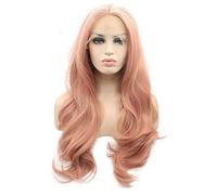xiweiya Rose Gold Wig Long Wavy Peach Pink Synthetic Lace Front Wig Natural Hairline 13 x3 Lace Red Wigs Mermaid Hair Heat Resistant Wig 180% Density Hair For Women Drag Queen 24inch