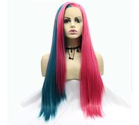 Xiweiya Rose Red Mix Green Wig Highlight Multi Color Synthetic Lace Front Wig Stright Light Lace Front Wig with Side Part Heat Resistant Fiber Hair for Women 24inch