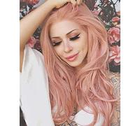 Xiweiya - Rosie Whiteley Heat Resistant Synthetic Lace Front Wig Pink Red Peach