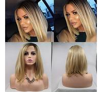 Xiweiya Short Blonde 13 * 4 Lace Front Wigs with Dark Roots Short Blonde Golden Bob Soft Wig Heat Resistant Fiber Hair Replacement Wig Women Drag Queen Makeup 14inch
