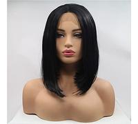 Xiweiya Silky Straight Short Bob Wigs For Black Women Black Color Short Haircut 13x3 Lace Synthetic Lace Front Wigs Middle Part Heat Resistant Fiber Hair 14"