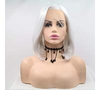 Xiweiya Silver White Short Wigs Side Part Platinum White Bob Wig Heat Resistant Half Hand Cosplay Wig Soft Blonde Hair Replacement For Women Halloween Wig14inch