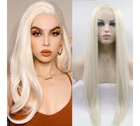 Xiweiya White Blonde Wig Long Straight 60# Platinum White Lace Front Wig Natural Hairline Middle Part Glueless Wig Heat Resistant Hair Half Hand Tied Women 24inch