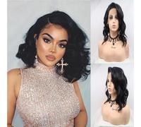 Xiweiya Wigs 1b# Black Loose Wave Bob Lace Front Wig Side Part Natural Black 13x4 Lace Front Wig Natural Hairline Heat Reistant Fiber Synthetic Full Wig Soft Hair for Drag Queen 14inch