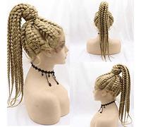 Xiweiya Wigs 22"Plait Wig 100% Hand Made Wigs Synthetic Blonde Braid Lace Front High Ponytails Lace Braids Wig With Baby Hair Lightweight