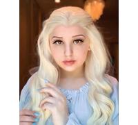 Xiweiya Wigs 613# Color Blonde Yellow Wigs Golden Wigs Synthetic Blonde Lace Front Wig Long Body Wavy Wig Heat Resistant Fiber Middle Parting for Women