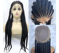 Xiweiya Wigs Black Braids Full Lace Braided Wigs For Women Jumbo Box9 Braids Synthetic Full Lace Wig With Baby Hair Lightweight Synthetic Hair Braids Cornrow Twisted Wig