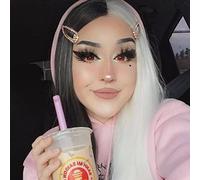 Xiweiya Wigs Half White Blonde Black Wigs Synthetic Lace Front Wigs For Women Long Silky Straight Hair Half Long Soft Hair Wig Heat Resistant Fiber