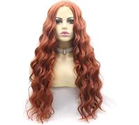 Xiweiya Wigs Long Curly Copper Red Wig Length Synthetic Wave U Lace Part Heat Resistant Fiber Wigs Middle Parting for Women, Drag Queen Cosplay Makeup