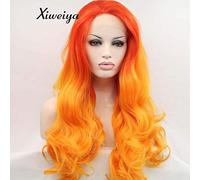 Xiweiya Wigs Ombre Orange Wigs Long Body Wave Synthetic Lace Front Wigs Premium Orange Cosplay Heat Resistant Fiber Hair Wigs For Women