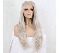 Xiweiya Wigs Platinum Ash Grey Lace Front Wigs Silver Grey Wigs Long Natural Straight Hair Wigs For Women Heat Resistant Fiber Long Grey Wigs Middle Part