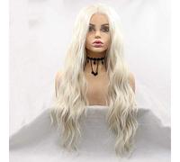 Xiweiya Wigs Platinum Blonde 60#Color White Blonde Synthetic Lace Front Blonde Wave Hair Wig Heat Resistant Fiber Long Wavy Wigs (60#)