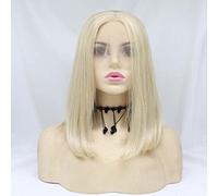 Xiweiya Wigs Straight Short Bob Wig Mixed Blonde Hair Synthetic Lace Front Wig with Middle Part Heat Resistant Fiber Hair for Women,Drag Queen Family Makeup Party Wear 14" Inches