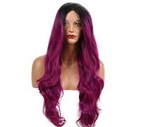 Xiweiya Wigs Synthetic Purple Lace Front Wigs Long Body Wave With Dark Roots Ombre Lace Synthetic Purple Wigs Heat Resistant Fiber Long Purple Wigs