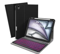 XIWMIX iPad Air 13 Inch Case with Keyboard M3 2025 / M2 2024, 7-Color Backlit Bluetooth Detachable Magnetic Folio Keyboard Soft Smart Protective Cover with Apple Pencil Pro Holder, Black