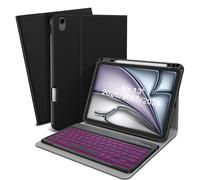 XIWMIX iPad Air 13 Inch Case with Keyboard M4 2026 / M3 2025 / M2 2024, 7-Color Backlit Bluetooth Detachable Magnetic Folio Keyboard Soft Smart Protective Cover with Apple Pencil Pro Holder, Black
