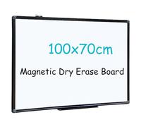 XIWODE Magnetic Dry Erase Board, Wall Mounted Whiteboard, 100 x 70cm, Lightweight White Board, Erase Board Black Aluminium Framed with Lacquered Steel Surface