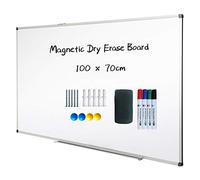 XIWODE Magnetic Dry Erase Board, Wall Mounted Whiteboard, 100 x 70cm, Lightweight White Board, Erase Board Silver Aluminium Framed with Lacquered Steel Surface