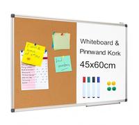 XIWODE Magnetic Whiteboard & Cork Notice Board - 2-in-1 Combination Board: Magnetic Board 60 x 45 cm, White Wipe-Clean Magnetic Board, Cork Wall Including Accessories for Hanging on the Wall for Home