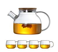 xixi-home Glass Teapot 1800ml Borosilicate Glass Tea Pots Sets Tea Pot for Blooming Tea with Strainer Stovetop Safe Tea Kettle, for Home Kitchen Tea Coffee (1000ml+4pcs Cups)