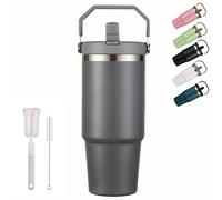 XIXIAMI Travel Mug with Handle 900ml-30oz Insulated Tumbler with Straw & Lid Leakproof Coffee Mug for Hot or Iced Drink |Stainless Steel Thermal Cup-Grey