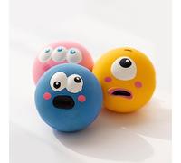 Xixian Latex Squeaky Dog Toy Ball 5.5x5.5x4cm Funny Face Interactive Fetch Play Sound Ball (Blue)