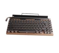 Xixian Mechanical Keyboard, Quad Axes Round Keycaps, 7 Color RGB Lighting, 2 Mode Connection with Thickened Leather Decorative Wrapping, 2000mAh Battery, Compatible with Phones, Tablets (Wood Color)
