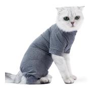 Xixian Pet Recovery Suit for Cats - Stretchy 4-Leg Abdominal Wound Jacket, Grey/Orange (Large)