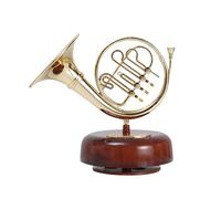 Xixian Trumpet Music Box Wind Up Twirling Brass Instrument Replica - Classical Melody Desk Decor (French Horn)