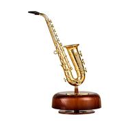 Xixian Trumpet Music Box Wind Up Twirling Brass Instrument Replica - Classical Melody Desk Decor (Saxophone)