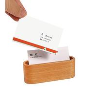 Xixian Wooden Business Card Holder for Desk - Beech or Black Walnut Desktop Organizer (Beech light yellow)