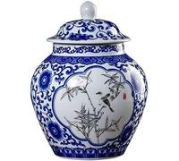 xixiLENLEN Porcelain Vases Antique Style Porcelain Bamboo and Bird Ceramic Covered Jar Vase, China Ming Style, Jingdezhen Rustic Home Decor Decorative Vase,Onecolor,Large