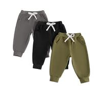 XIXIMAON 3 Pack Toddler Baby Boys Trousers Set Solid Color Elastic Waist Joggers Knit Cotton Sweatpants Newborn Pants Boy Tracksuit Bottoms 0-3 Years