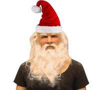 XIXIMAON Adult Christmas Santa Beard Wig hat Set Santa Claus Costume Deluxe Latex face Mask Value Realistic Headgear (Red White, One Size)
